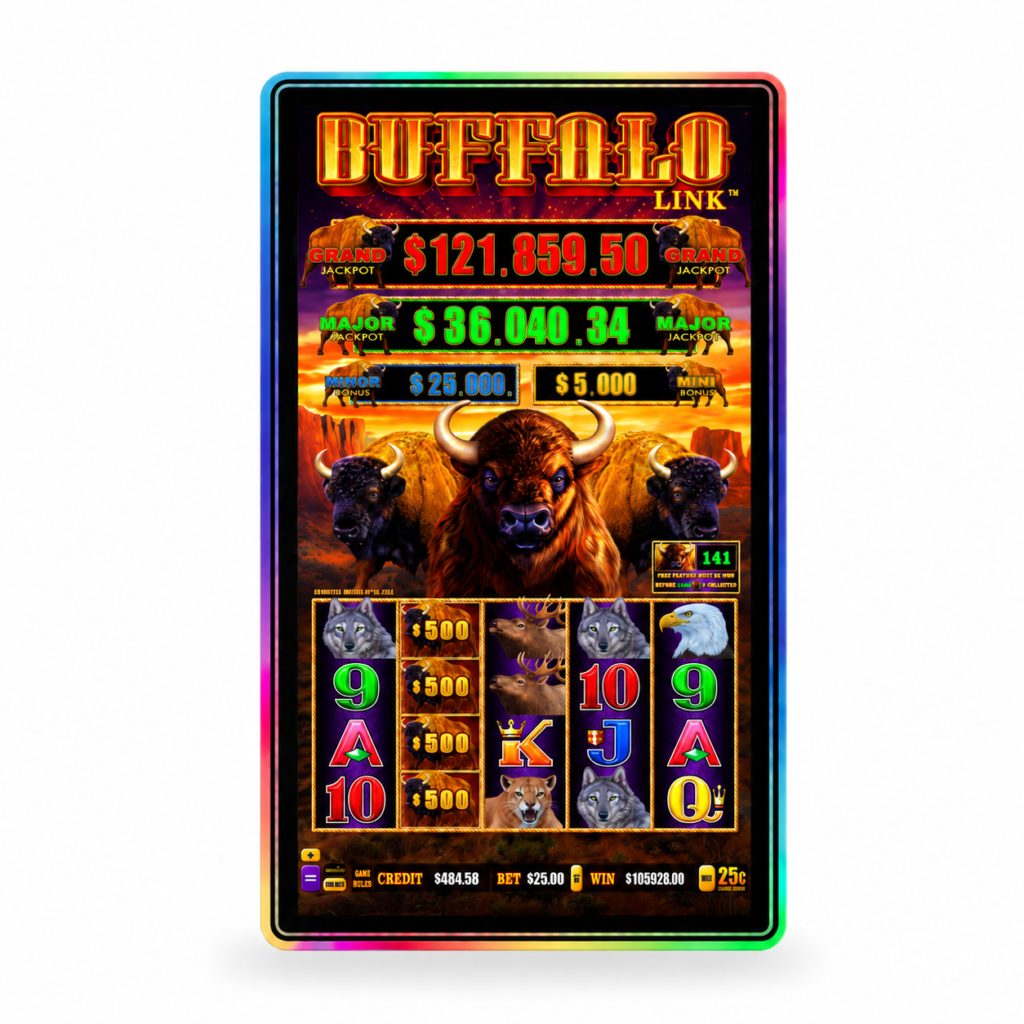 Vertical capacitive touch display for gaming cabinet