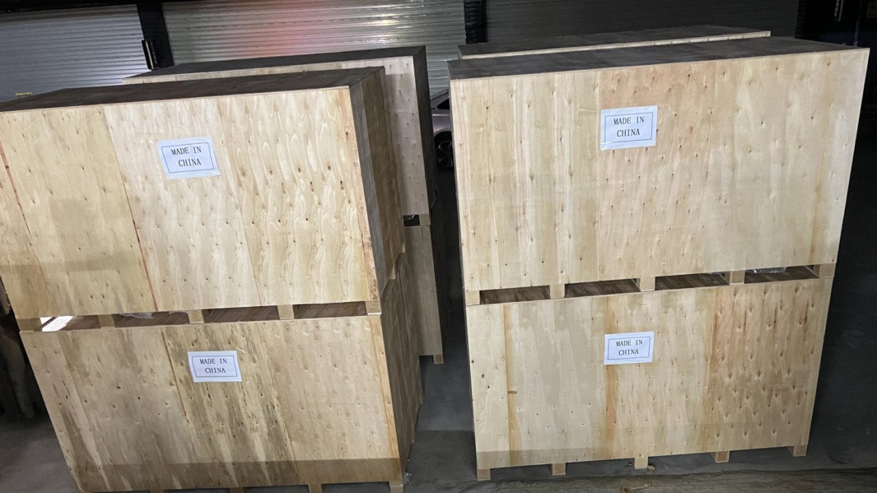 Wooden export crates prepared for shipment